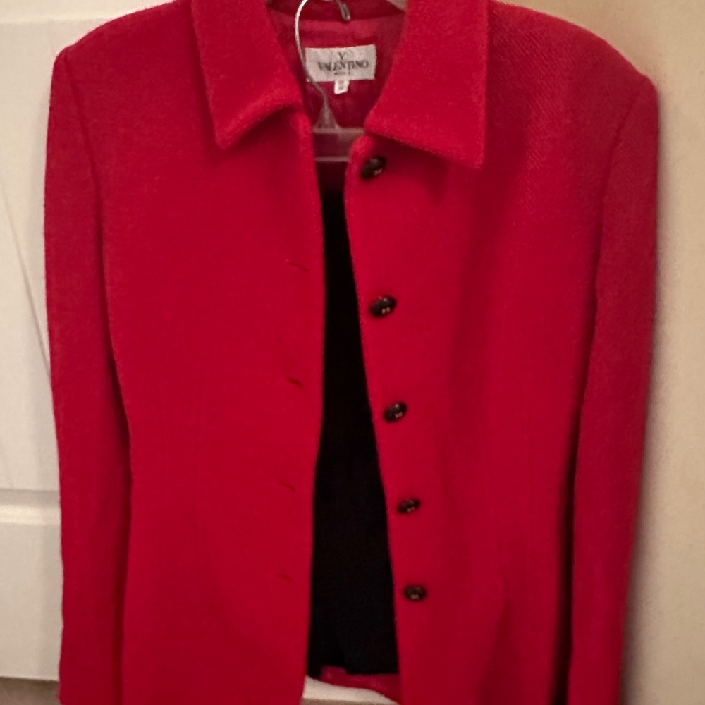 Valentino vintage red blazer with black skirt